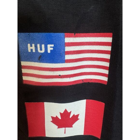 HUF Worldwide Anorak Jacket Mens M Black Flags Half Zip Skateboarder Streetwear - Picture 8 of 13
